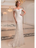 Off Shoulder Ivory Lace Tulle Sheer Back Sexy Wedding Dress